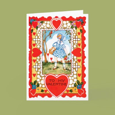 Vintage Valentine With Girl in Blue Card Zazzle_card Vintage Valentine With Girl in Blue Card Zazzle_card