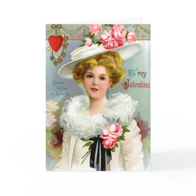 Vintage Valentine With Woman in White Hat Greeting Card Zazzle_card Vintage Valentine With Woman in White Hat Greeting Card Zazzle_card