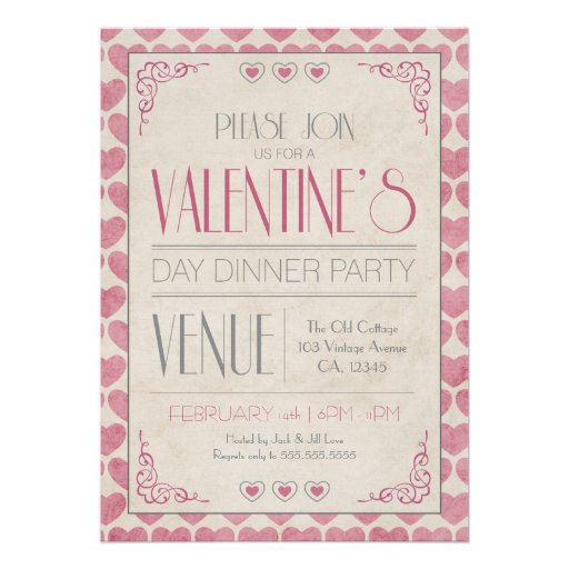 Vintage Valentine's Day Dinner Party Invitations (front side)