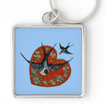 Vintage Valentines Day Heart & Sparrows keychains