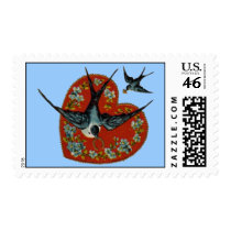Vintage Valentines Day Heart & Sparrows Postage
