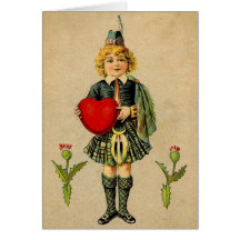 Vintage valentines day Scottish boy & heart Greeting Card