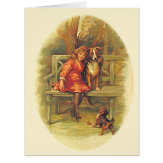 Vintage Valentines Card - Girl and Her Pet Dog