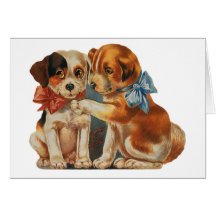 Vintage Valentine's Puppy Dog Love, Two Mutts Bows Greeting Card