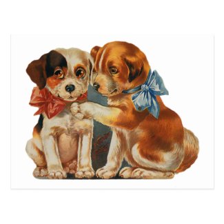 Vintage Valentine's Puppy Dog Love, Two Mutts Bows Post Card
