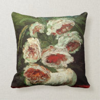 Vintage Vase with Peonies by Vincent van Gogh. Throw Pillows