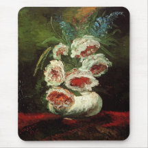 Vintage Vase with Peonies, Vincent van Gogh. Mouse Pads