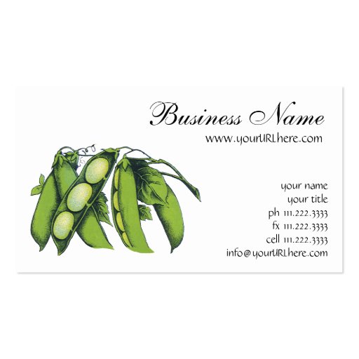 Vintage Vegetables; Lima Beans, Organic Farm Foods Business Card Templates