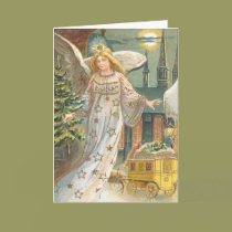 Vintage Victorian Angel Holding a Christmas Tree cards