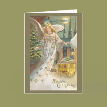 Vintage Victorian Angel Holding a Christmas Tree cards