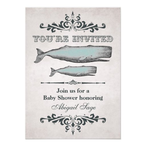Vintage Victorian Beach Whale Baby Shower Invite