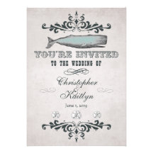 Vintage Victorian Beach Whale Wedding Invitations