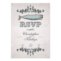 Vintage Victorian Beach Whale Wedding RSVP Card
