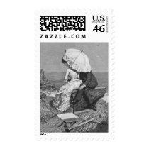 Vintage Victorian Black and White Romance Stamp