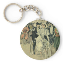 Vintage Victorian Bride and Groom on a Bike Key Chains
