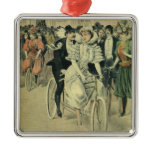 Vintage Victorian Bride and Groom on a Bike Christmas Tree Ornament