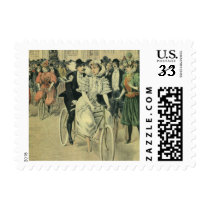 Vintage Victorian Bride and Groom on a Bike Postage Stamps