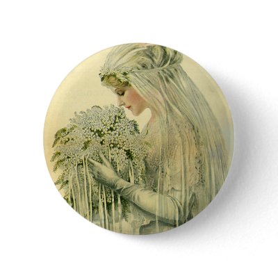 Vintage Victorian Bride, Bridal Profile Portrait Pinback Buttons