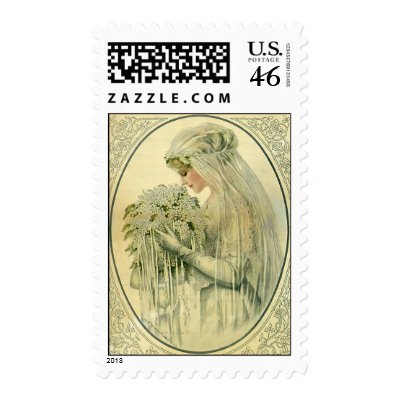 Vintage Victorian Bride, Bridal Profile Portrait Postage Stamps