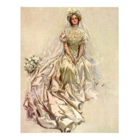 Vintage Victorian Bride Flowers, Bridal Portrait Custom Announcement
