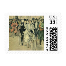 Vintage Victorian Bride Groom Ride Tandem Bicycle Postage Stamps