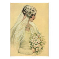 Vintage Victorian Bride in Profile Bridal Portrait Invitations