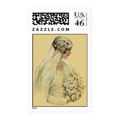 Vintage Victorian Bride in Profile Bridal Portrait Postage Stamp