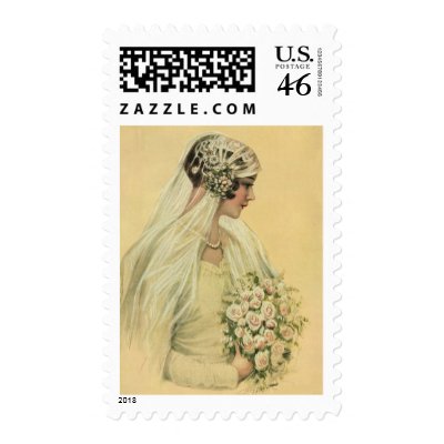 Vintage Victorian Bride in Profile Bridal Portrait Stamps