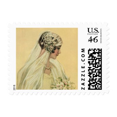 Vintage Victorian Bride in Profile Bridal Portrait Stamp