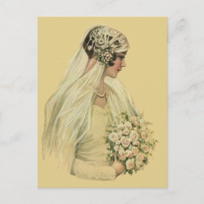 Vintage Victorian Bride in Profile Bridal Portrait Post Card