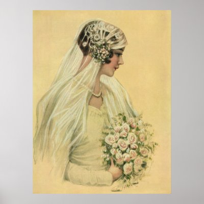 Vintage Victorian Bride in Profile Bridal Portrait Print