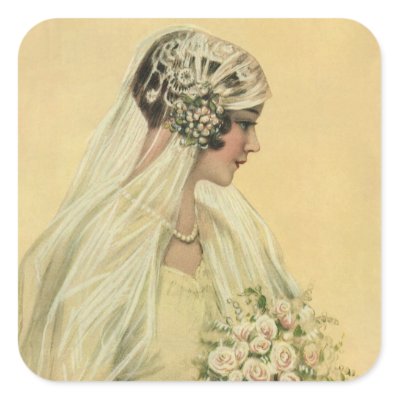 Vintage Victorian Bride in Profile Bridal Portrait Stickers