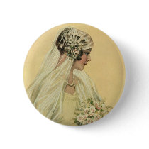 Vintage Victorian Bride in Profile Button