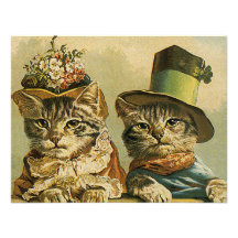 Vintage Victorian Cats in Hats, Funny Silly Humor Invitations
