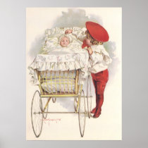 Vintage Victorian Child with Baby in a Pram Print
