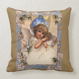 Vintage Victorian Christmas Angel with Bells Ivy Pillows