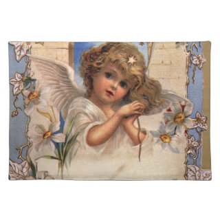 Vintage Victorian Christmas Angel with Bells Ivy Place Mat