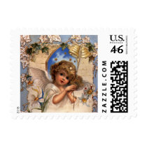 Vintage Victorian Christmas Angel with Bells Ivy Stamp