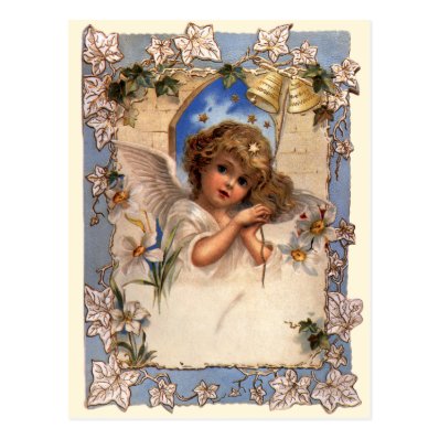 Vintage Victorian Christmas Angel with Bells Ivy Post Card