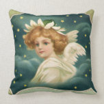 Vintage Victorian Christmas Angel with Stars Throw Pillow