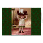 Vintage Victorian Christmas Cat on Tea Tray 1880s Greeting Cards