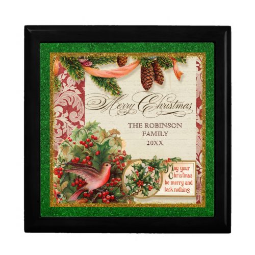 Vintage Victorian Christmas Dove Holly Pine Boughs giftbox