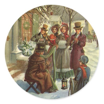 Vintage Victorian Christmas Music Musicians Round Stickers