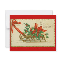 Vintage Victorian Christmas Sled Holly Invitation