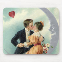 Vintage Victorian Couple Kiss on a Crescent Moon Mousepad