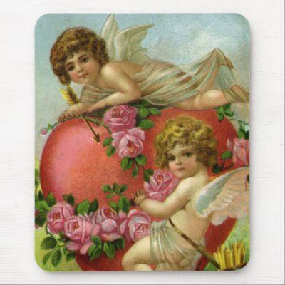 Cupids with Heart mouse pads. $13.94. Cupid gifts for Valentine's Day.