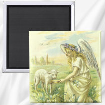 Vintage Victorian Easter Angel with Lamb Magnet