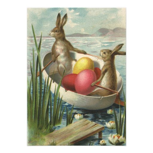 Vintage Victorian Easter Bunnies, Eggs, Boat Personalized Invite