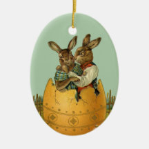 Vintage Victorian Easter Bunnies, Giant Easter Egg Christmas Ornament