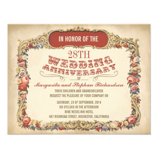 vintage victorian floral anniversary invitations (front side)